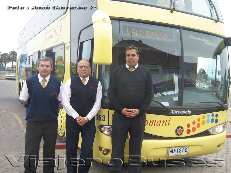 Marcopolo Padiso 1800 DD / Scania K420 /  Romani  Conductores Sr. Juan Salfate - Sr. José Cueto  Asistente: Sr. Luis Vega.